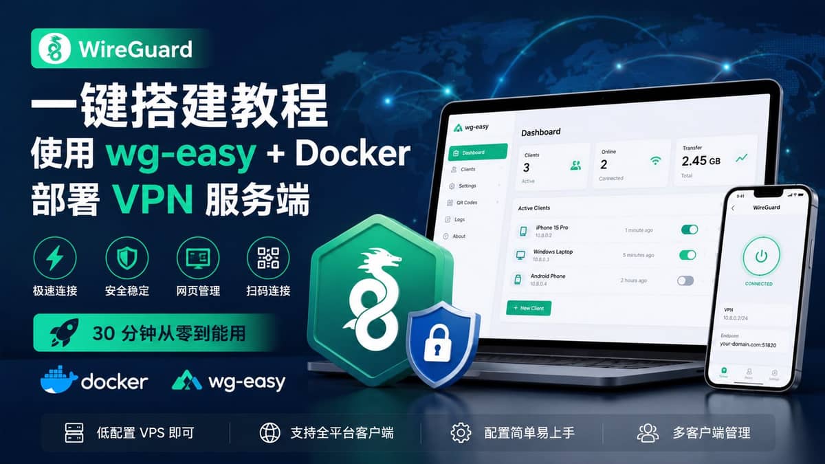 WireGuard 一键搭建教程：使用 wg-easy + Docker 部署 VPN 服务端