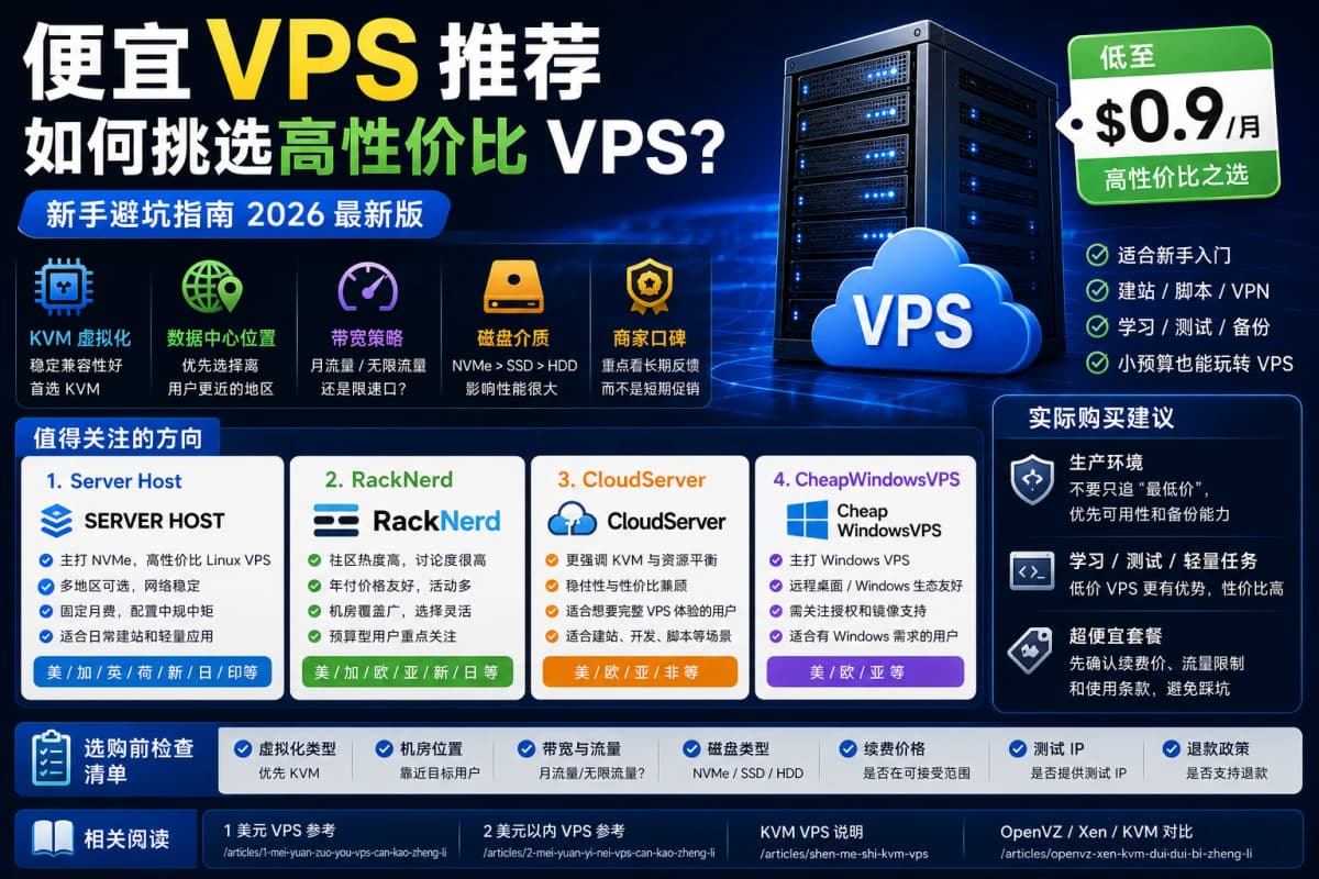 面对市面上几十家 VPS 服务商，很多人都会有同一个疑问：便宜 VPS 到底该怎么选？其实，真正决定一台 VPS 是否…