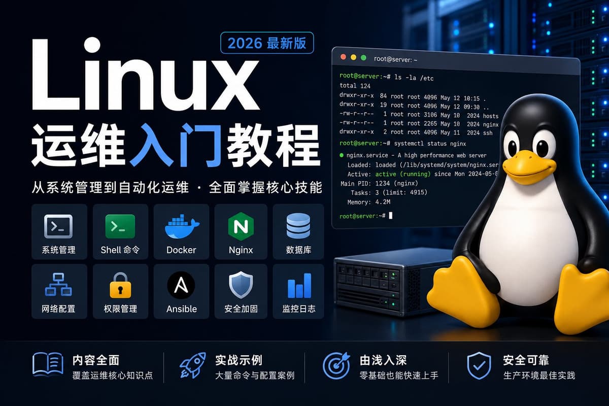 零基础学习 Linux 运维，这篇教程涵盖 Linux 系统基础、Ubuntu 安装、Shell 命令、用户权限、磁盘…