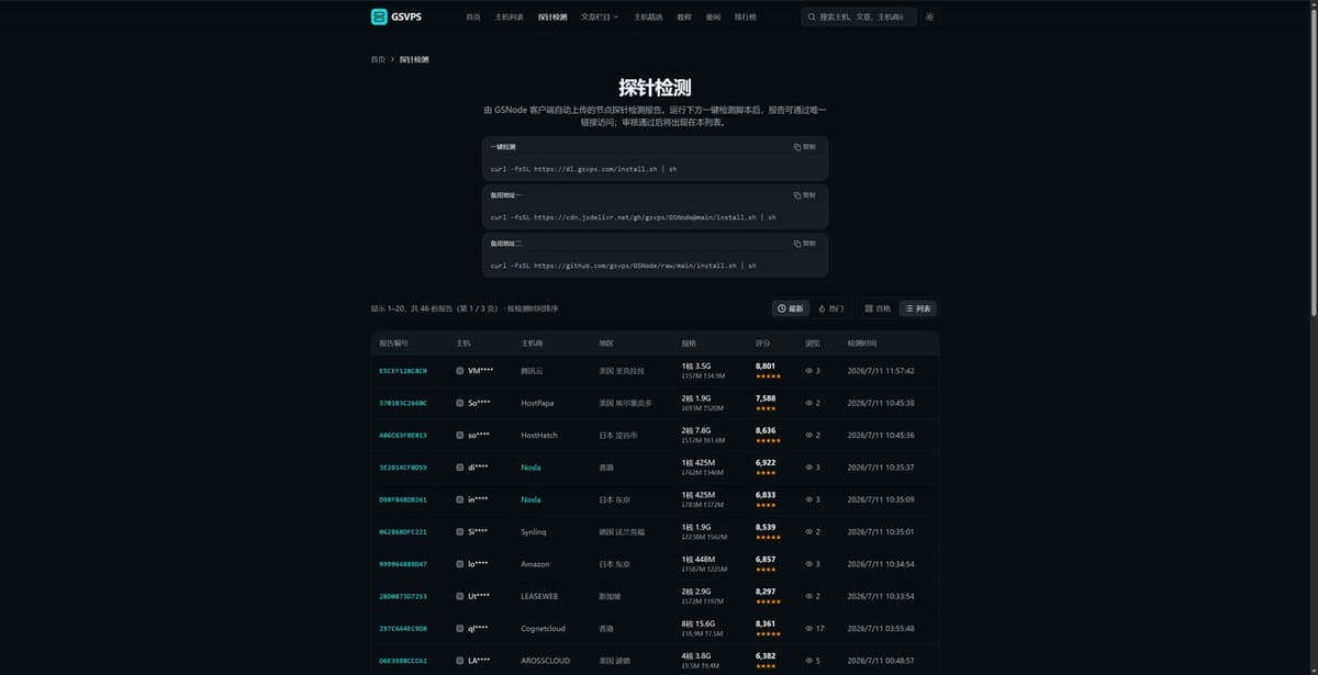 GSNode 探针检测报告参数全解读：系统、IP、网络、回程四大板块每一项指标是什么意思