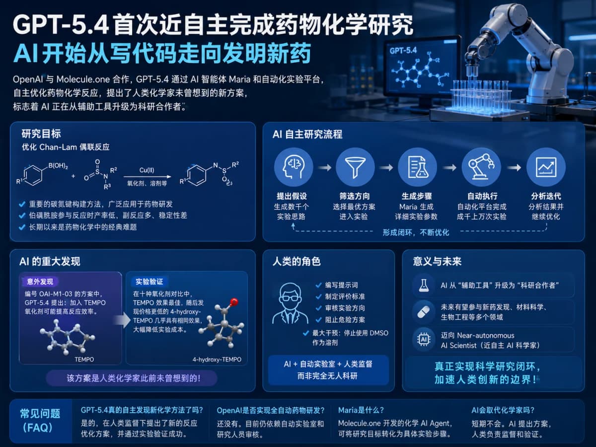 OpenAI 与 Molecule.one 联合展示了一项新的 AI 科学研究成果。GPT-5.4 在几乎自主的条件下…