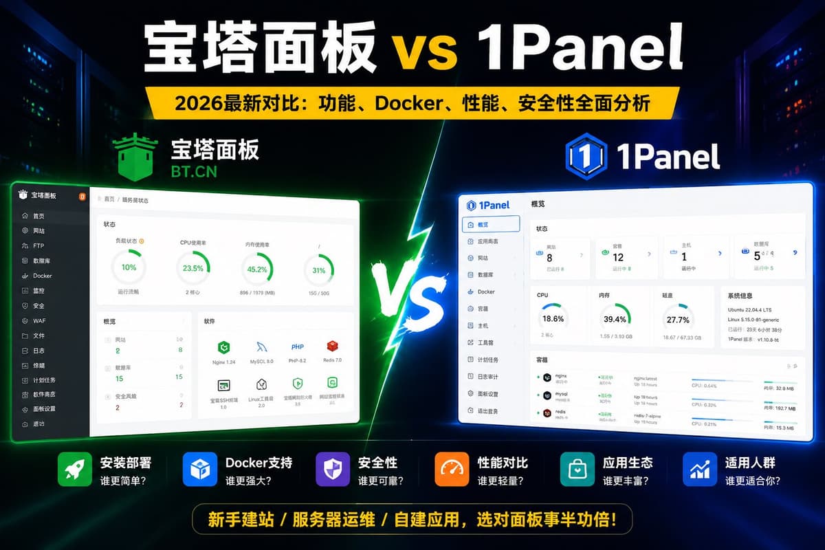 如果你刚买了一台 Linux VPS,或者准备自己搭建网站,大概率都会遇到一个问题:到底是安装宝塔面板(BT Pane…