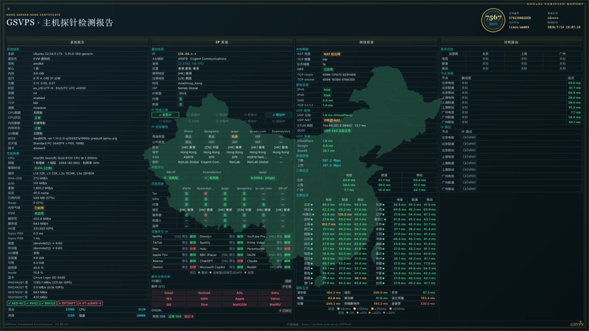 DigitalVirt 香港 Plus VPS 测评:原生香港 IP、三网低延迟、流媒体解锁表现如何?